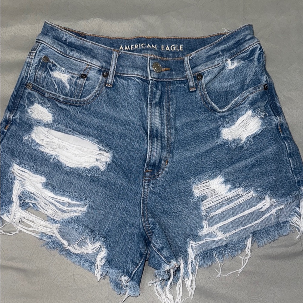 American Eagle Outfitters Blue Distressed Jean Shorts